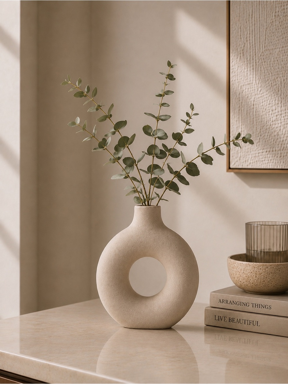 Minimalist Donut Vase in Matte Sand
